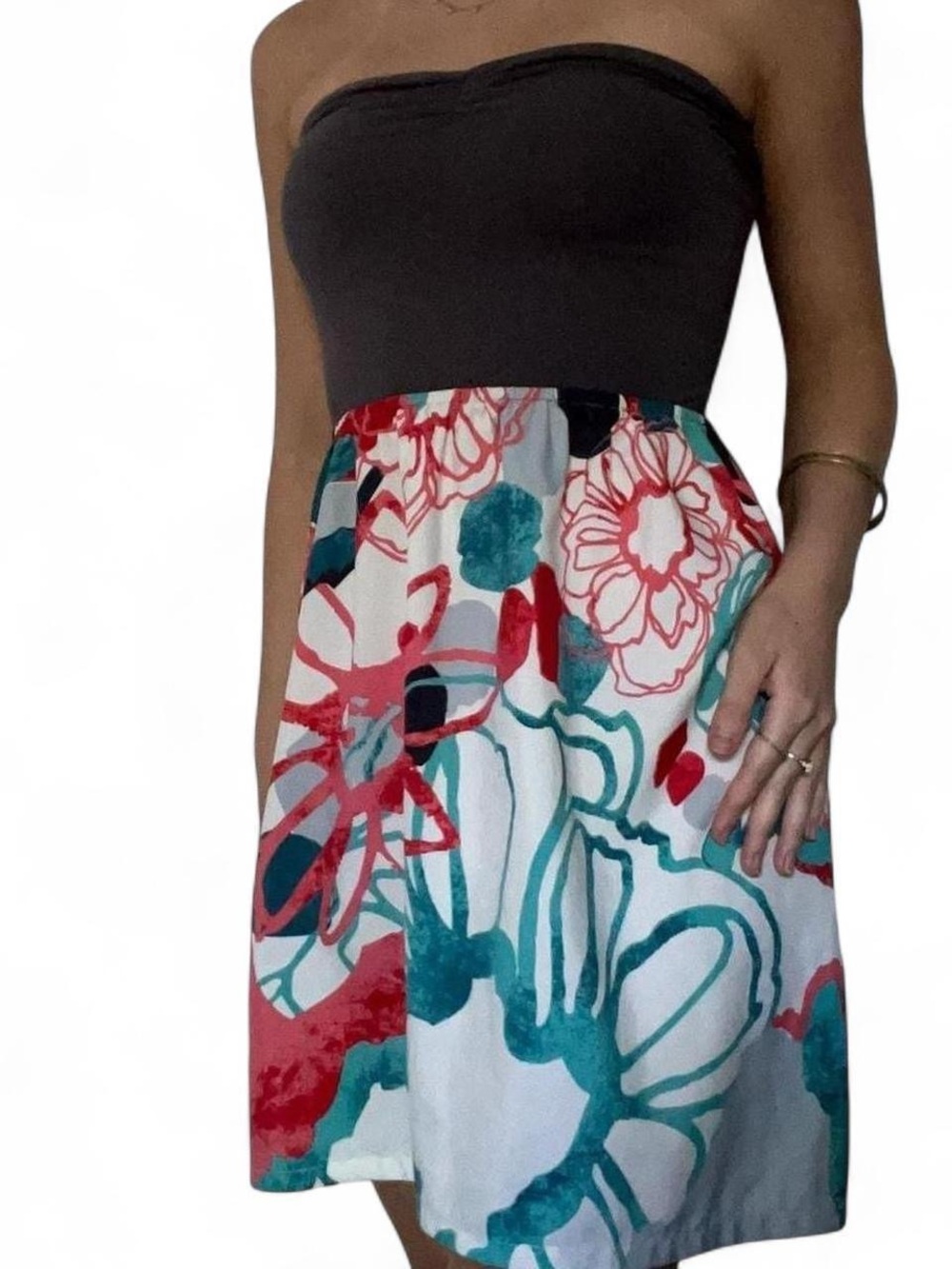 Roxy White Midi Skirt with Red and Teal Floral Print